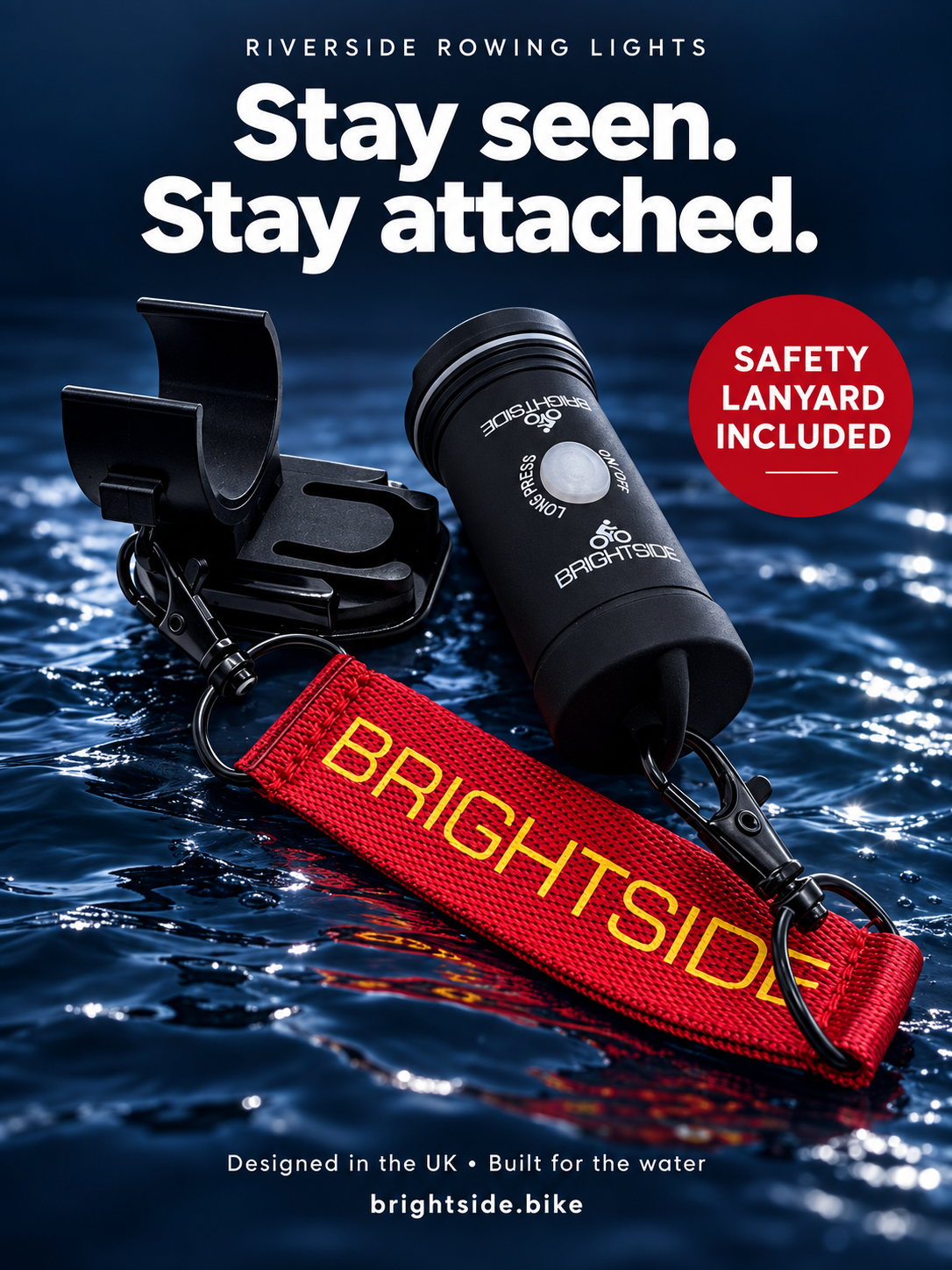 Riverside waterproof rowing and sculling lights with no-drill mounts